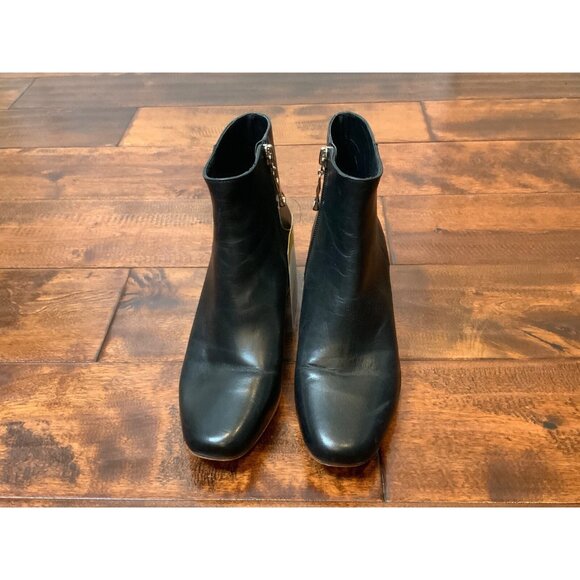Joan Oloff Black Leather Square Toe Zip-Up Ankle Booties, Size 5.5 (US) - Picture 2 of 7